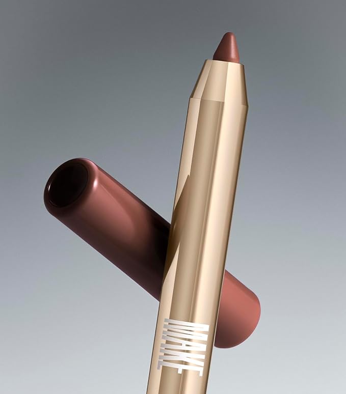 MAKE Beauty Continuum Lip Liner – Long Lasting Creamy Liner with Velvet Matte Finish – Includes Built-In Sharpener and Blending Brush – Highly Pigmented Dark Brown Lip Color – Shade, Quantum