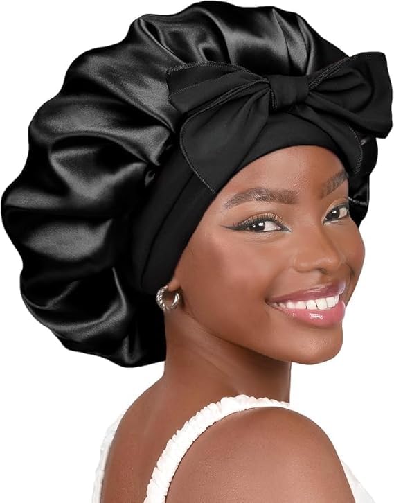 Adjustable Silk Bonnet | Double-Layer Design | Reduces Friction | Controls Frizz | Protects Curly Hair | Multi-Purpose Use
