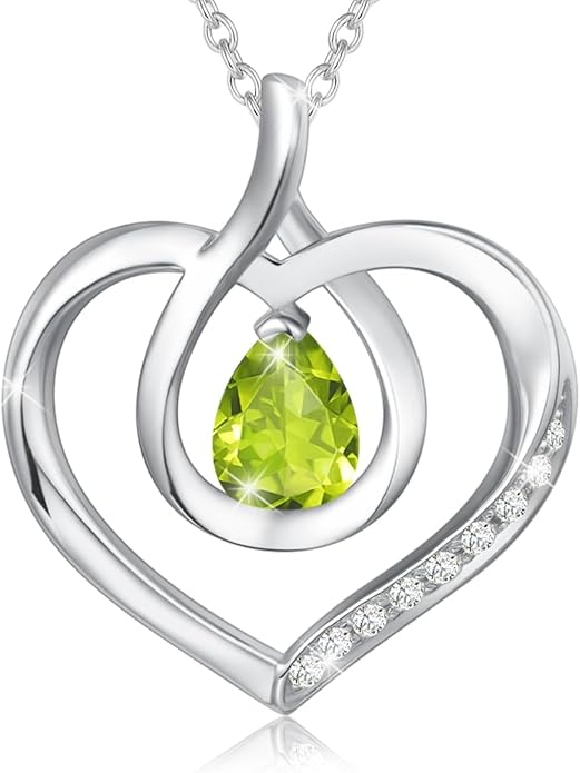 AGVANA Christmas Gifts Heart Birthstone Necklace for Women Sterling Silver Genuine or Created Gemstone Forever Love Pendant Necklace Fine Jewelry Anniversary Birthday Gifts for Women Mom Wife
