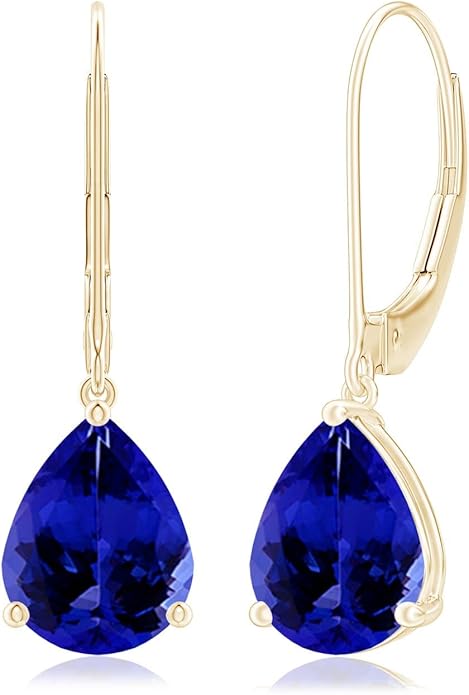 ANGARA Natural Tanzanite Earrings for Women | Solitaire Pear-Shaped Tanzanite Leverback Earrings in 14K Solid Gold/Platinum | December Birthday, Anniversary, Gemstone Jewellery Gift