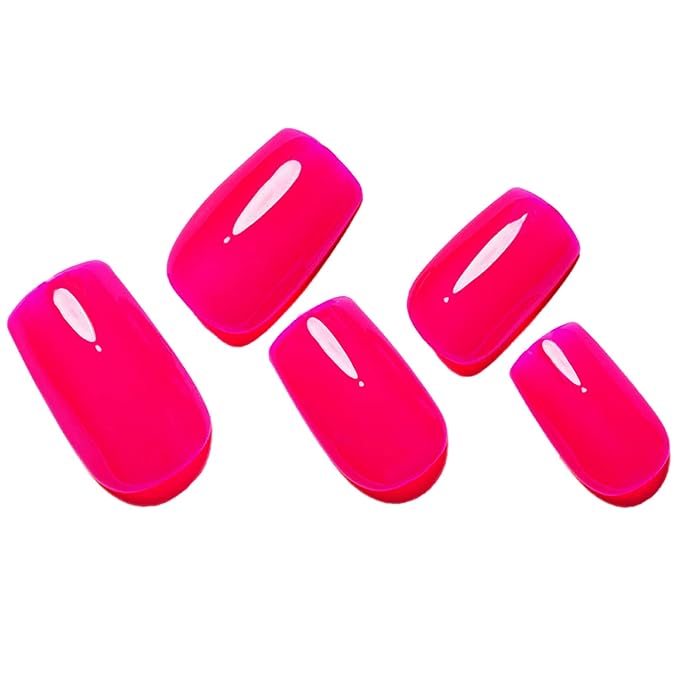Gel Nail Polish Press on Nails Short, Handmade Hot Pink Fake Nails Medium Square Shape UV Jelly Finish Glue on Nails for Women Acrylic False Nail Kits Stick on nails Reusable Full Cover by GLAMERMAID,