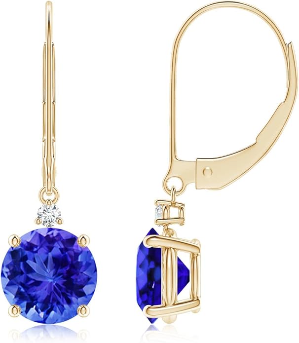 ANGARA Natural Tanzanite Earrings for Women | Tanzanite and Diamond Leverback Drop Earrings in 14K Solid Gold/Platinum | December Birthday, Anniversary, Gemstone Jewellery Gift