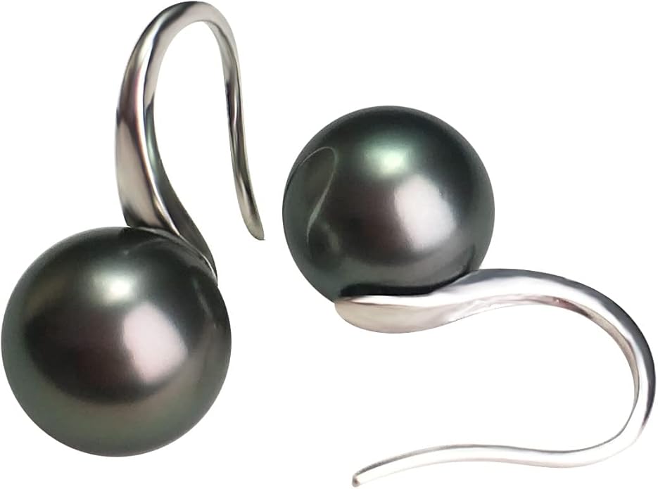 NONNYL Gift for Wife Tahitian Black&Freshwater Cultured-Pearl-Earrings-Gifts for Women- Wedding Birthday Anniversary-Mom Her Mothers Day Valentines Day Christmas-18K Gold Plated Sterling Silver Pearl Dangle Earring Fine Jewelry