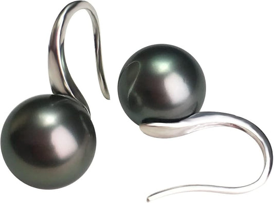 NONNYL Gift for Wife Tahitian Black&Freshwater Cultured-Pearl-Earrings-Gifts for Women- Wedding Birthday Anniversary-Mom Her Mothers Day Valentines Day Christmas-18K Gold Plated Sterling Silver Pearl Dangle Earring Fine Jewelry