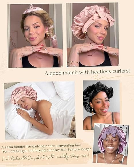 YANIBEST Adjustable Silk Bonnet for Sleeping Women Double Layer Satin Bonnet Reduce Friction Prevent Frizz Curly Hair