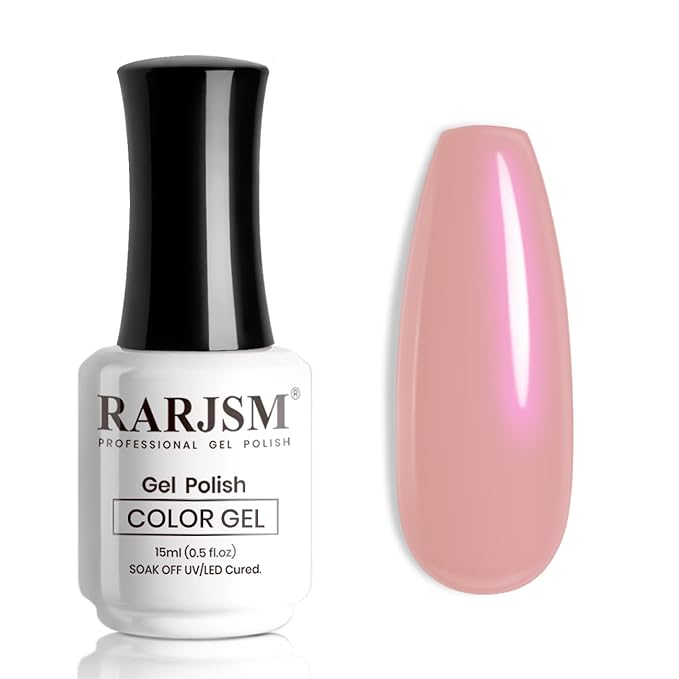 RARJSM Nude Gel Nail Polish Natural Rose Pink Purple Pearl Glitter Clear Sheer Nude Shimmer Gel Polish 15ml UV LED Soak Off Transparent Pink Color Home Salon French Manicure Varnish Curing Requires