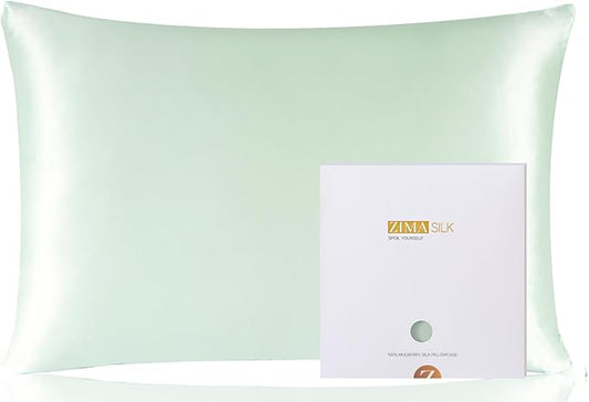 ZIMASILK 100% Pure Mulberry Silk Pillowcase for Hair and Skin Health,Soft and Smooth,Both Sides Premium Grade 6A Silk,600 Thread Count,with Hidden Zipper,1pc (King 20''x36'',Mint Green)