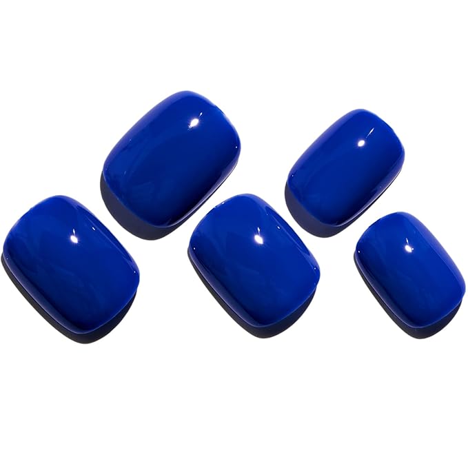 GLAMERMAID Navy Blue Extra Short Press on Nails, Pure Dark Blue Fake Nails Short Squoval, Nutural Soft Jelly Gel Natural Square Glue on Nails, Acrylic False Nails, Glossy Round Fake Nails for Women