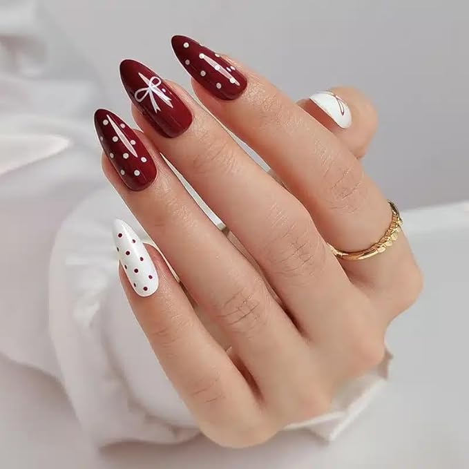 RPNZL Press On Nails - Paris | French Tip, UV Finish Almond Nails, Reusable | 16 Sizes - 32 Nails in Kit with Glue (Love)
