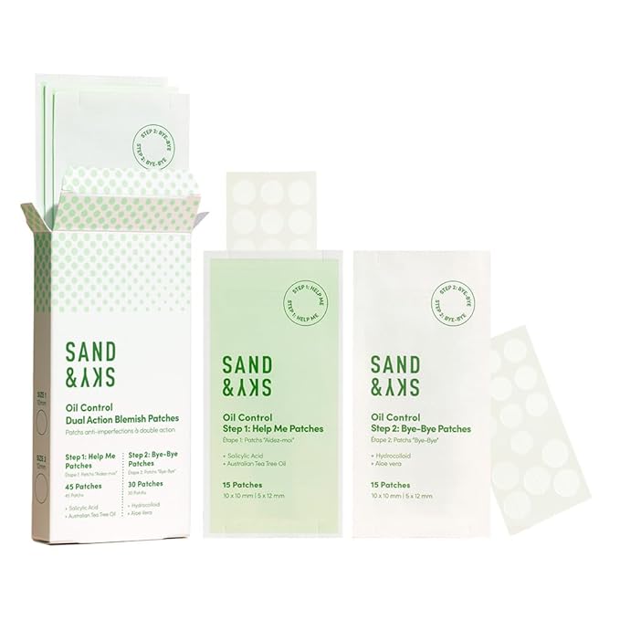 Sand & Sky Oil Control Dual Action Hydrocolloid Pimple Patches with Salicylic Acid & Centella - Blemish Spot Formula, 75 Count, For Whiteheads & Red Pimples