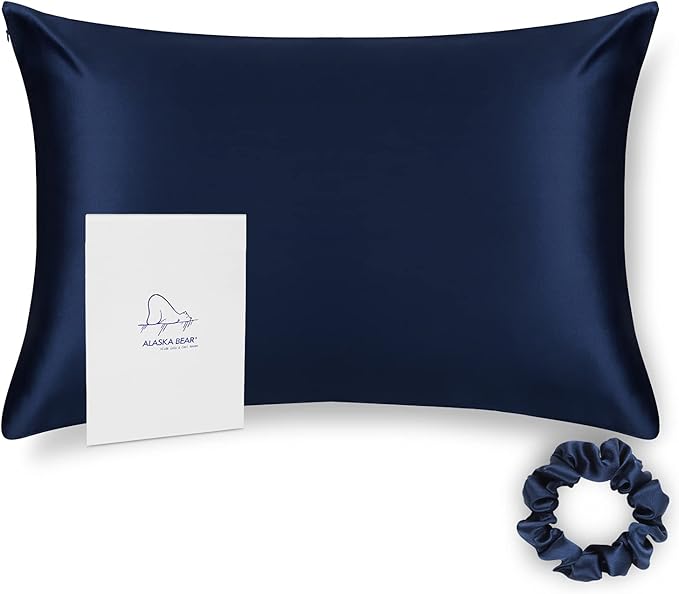 ALASKA BEAR Silk Pillowcase King Size for Skin and Hair Care Beauty Sleep 100 Percent Organic Mulberry Pillow Slip Case (1pc, Navy)