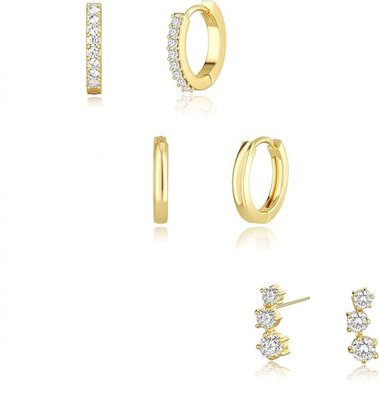 Freekiss 3 Pairs Gold Hoop Earrings Set: Dainty Stud Earrings Trendy Small 14K Gold Plated Hypoallergenic Dangle Cartilage Huggie Hoop Earrings for Women Gold Jewelry for Women Gifts