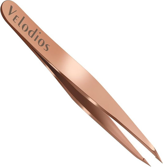 Velodios Pointed Tweezers for Women Facial Hair, Sharp & Precision Stainless Steel Tweezer for Eyebrows, Facial Hair and Fine Hairs Removal (Rose Gold)