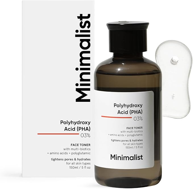 Minimalist 3% PHA Alcohol Free Hydrating Face Toner for Pore Tightening | Mild Exfoliation, pH Balancing & Rebalancing Skin Microbiome | for Women & Men | 5 Fl Oz / 150 ml