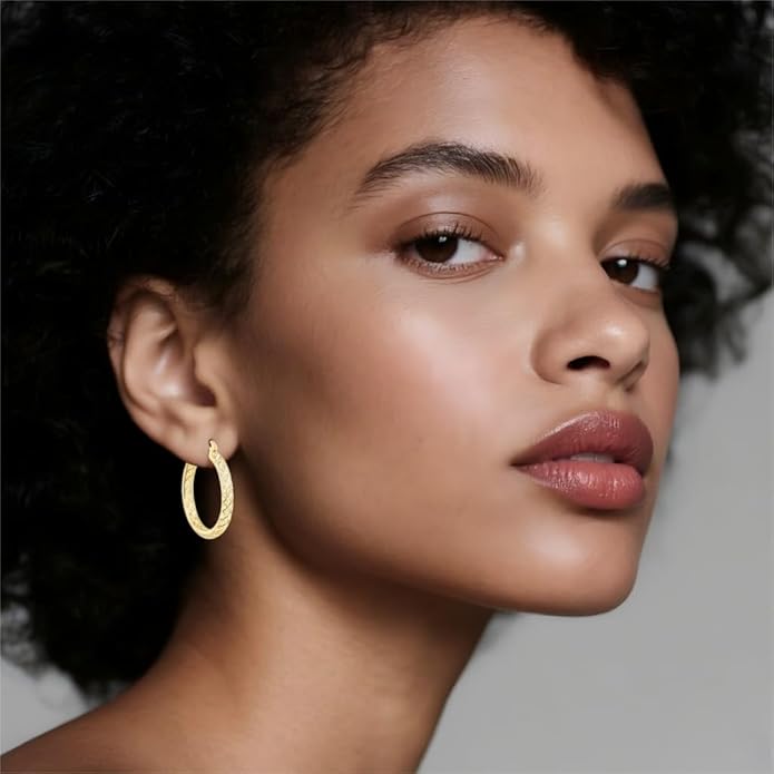 14K Gold Plated Hoop Earrings for Women 14K Gold Plated Earrings Jewelry Spiral Cubic Zirconia Thick Hoops Hypoallergenic Womens Huggie Earring 25/30MM