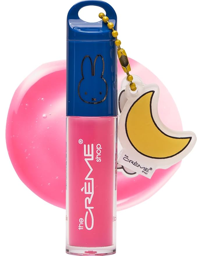 The Crème Shop Miffy Lip Oil with Key Chain and Miffy charms, Gloss Finish, Long Wear, Formulated with Jojoba Oil, Sunflower Oil to hydrate and plump lips, Korean formula - Dragonfruit