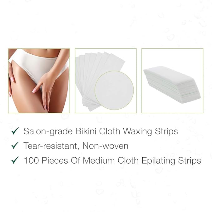 Clean + Easy Medium Cloth Wax Strips – Non Woven Waxing Strips for Hair Removal, Ideal for Bikini & Underarm Area, Professional-Grade, Disposable,100-Count