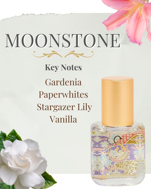 The Sage Lifestyle Moonstone Roll On, Oil, Extract, Gardenia, Lily, Vanilla Musk, Egyptian Musk, Perfume for Women, Long Lasting, Floral Fragrance, Parfum, 1/4 oz, Travel Size, Mini Perfume for Women