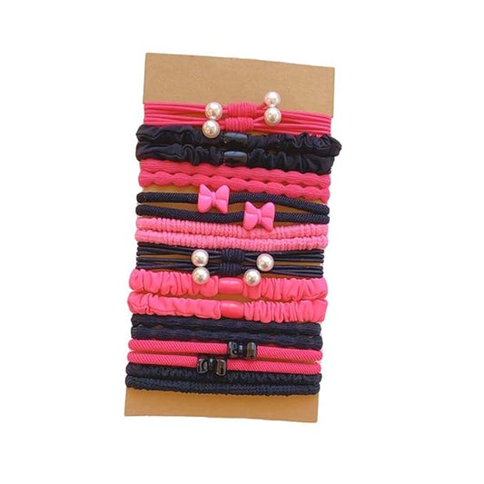 Multistyle Hair Ties Set: Gentle High Elasticity Ponytail Scrunchie Bracelet for Women (19-Barbie Pink Set:20, One Size)