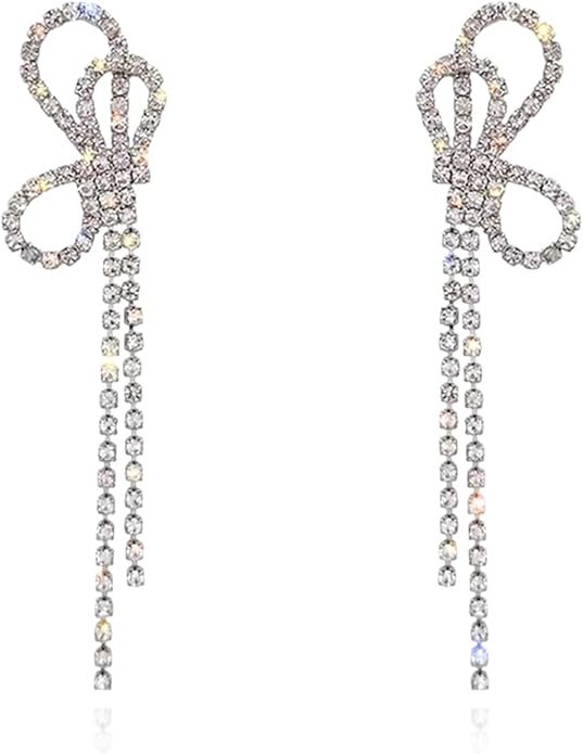 HERIER Rhinestone Earrings Dangling for Women Chandelier Statement Tassel Earrings Girls Silver Sparkly Drop Cubic Zirconia Crystal Earrings Long Dangle Costume Jewelry