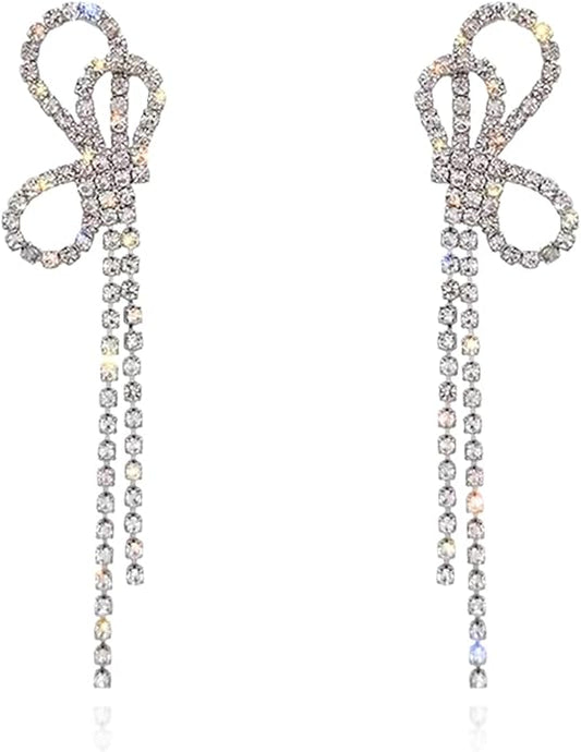 HERIER Rhinestone Earrings Dangling for Women Chandelier Statement Tassel Earrings Girls Silver Sparkly Drop Cubic Zirconia Crystal Earrings Long Dangle Costume Jewelry