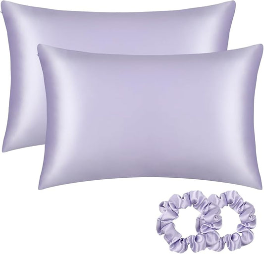 ALASKA BEAR Silk Pillowcase for Hair and Skin, Set of 2 Pure Genuine 22 Momme Mulberry Silk Pillow Cases King Size for Bliss Sleep Better Than Poly Satin, Zipper Closure(2pc, Lavender)