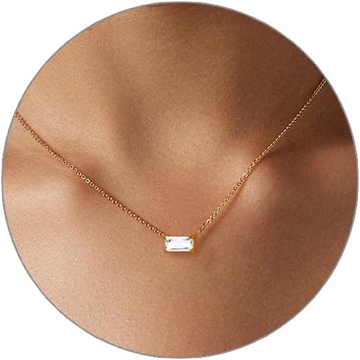 Luxval Diamond Pendant Gold Necklace for Women，Dainty 18k Gold Plated Choker Necklaces Simple Gold Jewelry Gifts for Women Girls