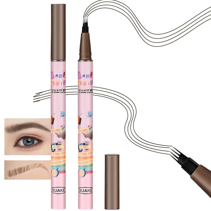 Kaely 2Pcs Black Brown Microblading Eyebrow Pen,4 Tip Liquid Microblade Eyebrow Pencil,Magical Precise Waterproof Brow Pen,Eye Brow Pencils for Women Makeup,lapiz para cejas,Creates Natural Brows,03