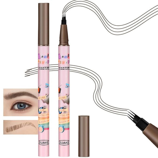 Kaely 2Pcs Black Brown Microblading Eyebrow Pen,4 Tip Liquid Microblade Eyebrow Pencil,Magical Precise Waterproof Brow Pen,Eye Brow Pencils for Women Makeup,lapiz para cejas,Creates Natural Brows,03