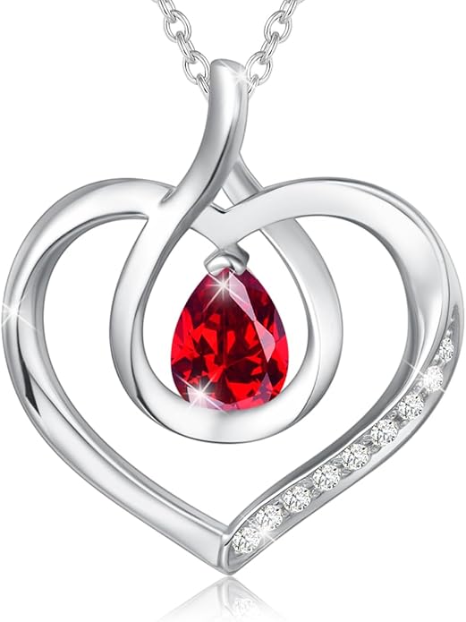 AGVANA Christmas Gifts Heart Birthstone Necklace for Women Sterling Silver Genuine or Created Gemstone Forever Love Pendant Necklace Fine Jewelry Anniversary Birthday Gifts for Women Mom Wife