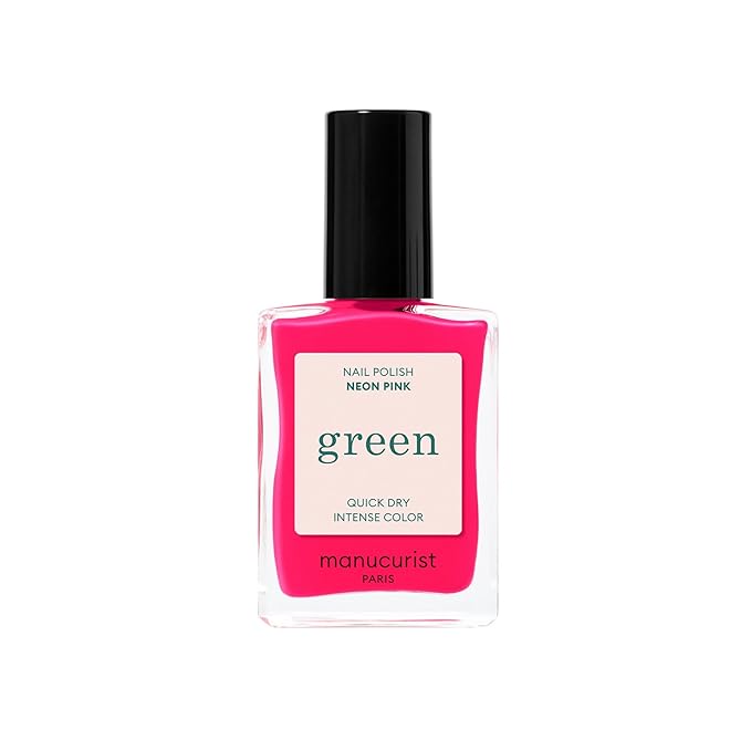 Manucurist Green Nail Polish Neon Pink -Bright Neon Pink Nail Polish - 9-Free, Plant-Based and Vegan - Manicure - Made in France - 0.5 fl oz