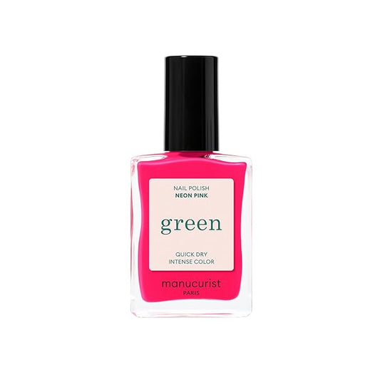 Manucurist Green Nail Polish Neon Pink -Bright Neon Pink Nail Polish - 9-Free, Plant-Based and Vegan - Manicure - Made in France - 0.5 fl oz