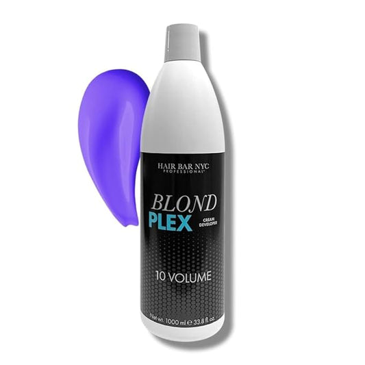 HAIR BAR NYC 10 Volume - Blond Plex Anti-Yellow Porfessional Lightening System for Charcoal Hair Bleach - Violet Developer with Plex, Reduce Brassy, Eliminates Orange Tones 33.8oz/1lt