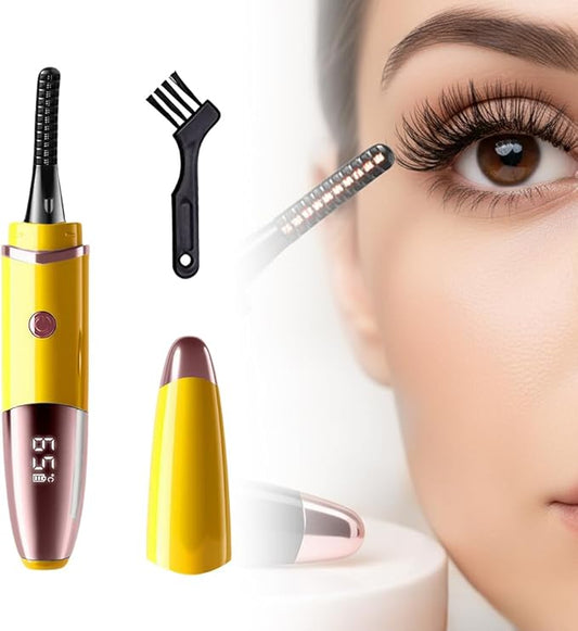 2026 Heated Eyelash Curler, Heated Lash Curler Rechargeable USB Electric Eyelash Curler, Fast Heat Up, Long Lasting with Led Display, Heat with 4 Temp Settings Makeup Tool (Yellow)