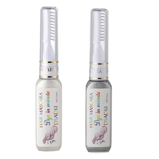 DSADKI Temporary Hair Color Mascara Washable Hair Dye Stick Non-toxic Instant Hair Chalk Dye for Girls Women (White+Silver gray)