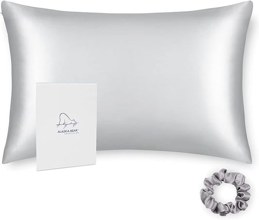 ALASKA BEAR 100% Pure Mulberry Silk Pillowcase for Curly Hair Women Mother Her Grandma Pillow Slip Machine Washable Standard (1pc, Silver)