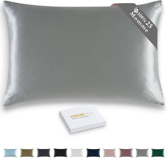ZIMASILK 25 Momme 100% Pure Mulberry Silk Pillowcase for Hair and Skin Care, Highest Grade 6A Pillow Cases for Women, Long-Lasting Durablity, Gift for Women Men, 1Pc (Standard 20"x26", Iron Gray)