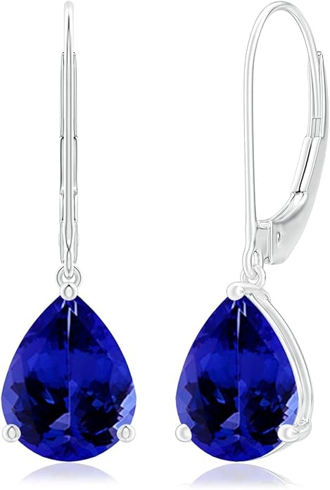 ANGARA Natural Tanzanite Earrings for Women | Solitaire Pear-Shaped Tanzanite Leverback Earrings in 14K Solid Gold/Platinum | December Birthday, Anniversary, Gemstone Jewellery Gift