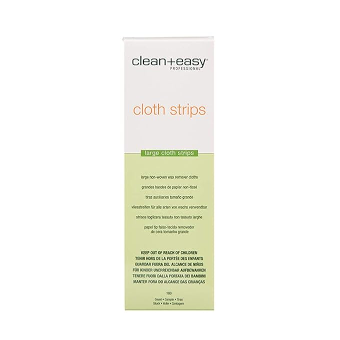 Clean + Easy Cloth Wax Strips – Non-Woven Wax Strips for Hair Removal, Salon and At-Home Use for Face, Legs & Body, 3”x9”, 100 Count