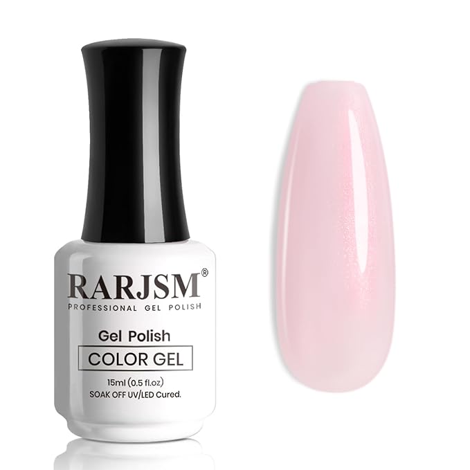 RARJSM Nude Pearl Shell Glitter Gel Nail Polish Bubble Pink Clear Sheer Light Pink with PinkShimmer Gel Polish 15ml Soak Off Transparent Jelly Skin Color Home Salon French Manicure Curing Requires