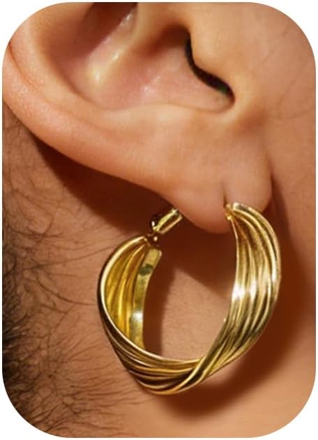 Gold Earrings for Women Trendy, Chunky Gold Huggie Stud Hoop Hypoallergenic Earrings, Jewelry Gifts for Best Friend