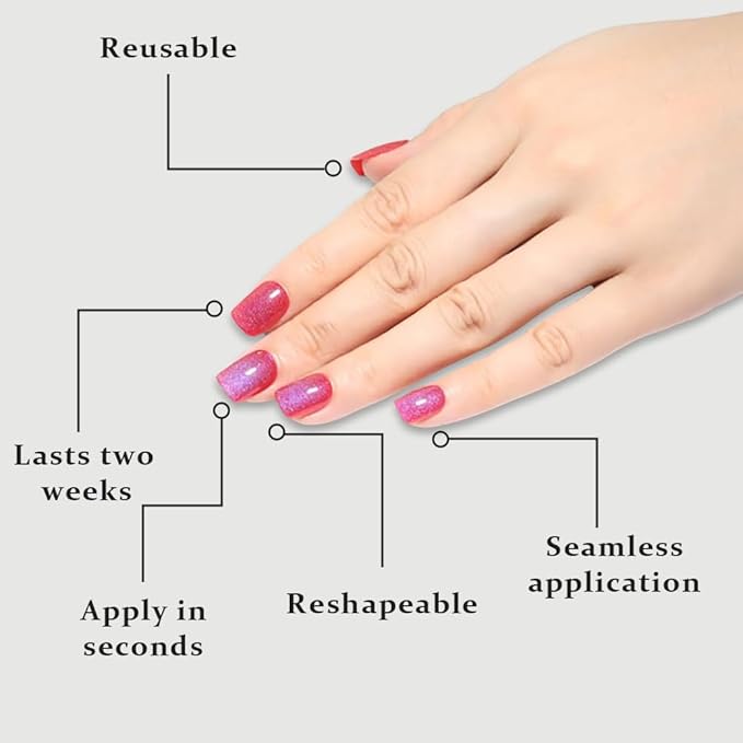 Blue Red Cat Eye Extra Short Press on Nails Square, Petite Short Square Stick on Nails for Women Gift, Purple Red Metallic Glitter Glossy Reusable Soft Gel Press on Acrylic Fake Nail with Designs