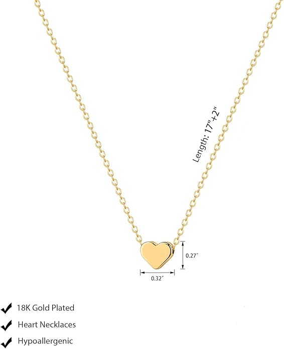 Airmb Cute Heart Necklace for Women Gold/Silver Plated Heart Pendant Choker Necklaces Tendy Love Heart Chain Necklace Dainty Gold/Silver Necklace Jewelry Gifts for Women