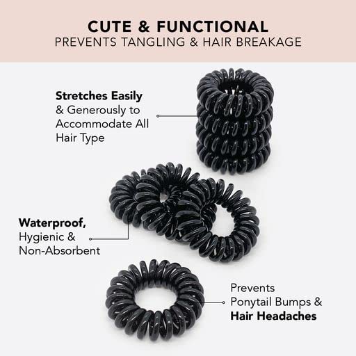 Kitsch Spiral Hair Ties for Women – Black Elastic Hair Ties No Damage, Ponytail Holders for Thick and Thin Hair – Creaseless and Dent-Free Coil | Ideal Gifts for Women - 8pc Set, Black