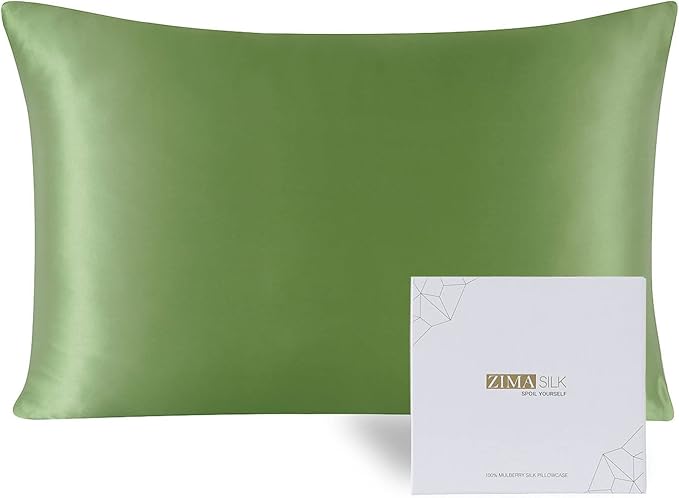 ZIMASILK Upgraded 100% Pure Mulberry Silk Pillowcase for Hair and Skin Silk Pillow Cases with Reinforced Hidden Zipper, More Soft & Durable Grade 6A Silk, Gift Box 1Pc (King 20"x36", Grass Green)