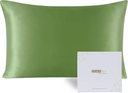 ZIMASILK Upgraded 100% Pure Mulberry Silk Pillowcase for Hair and Skin Silk Pillow Cases with Reinforced Hidden Zipper, More Soft & Durable Grade 6A Silk, Gift Box 1Pc (King 20"x36", Grass Green)
