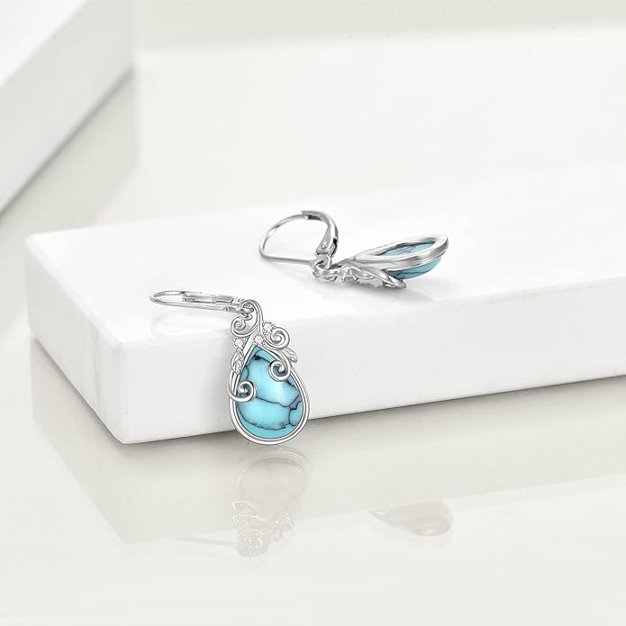 POPLYKE Celtic Filigree Teardrop Drop Dangle Earrings Sterling Silver Leverback Earrings Jewelry for Women