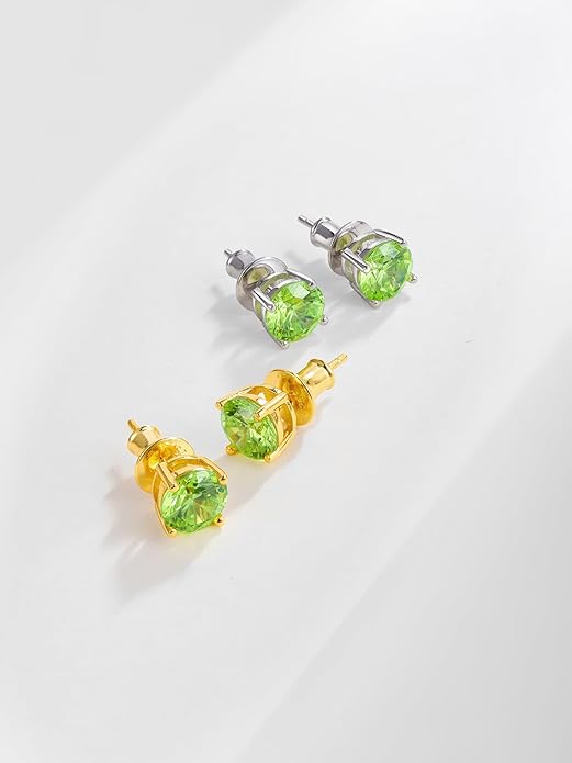 Wyyxl Peridot Earrings 14K Gold Plated Sterling Silver August Birthstone Earrings for Men Women Hypoallergenic Round Cut 1-6 Carat Peridot Jewelry Party Everyday Wear