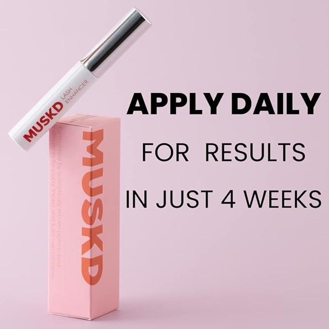 MUSKD Eyelash Growth Serum - Lash Enhancer for Longer, Thicker, Fuller Lashes & Brows - Natural, Vegan & Cruelty-Free Eyelash Serum for Lash & Brow Growth, Gentle Formula (3 ML)