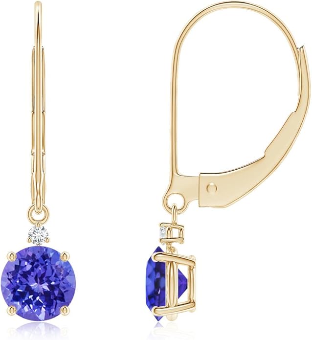 ANGARA Natural Tanzanite Earrings for Women | Tanzanite and Diamond Leverback Drop Earrings in 14K Solid Gold/Platinum | December Birthday, Anniversary, Gemstone Jewellery Gift